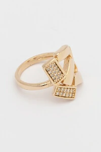 Anel Dourado Retângulos Zircônia Cristal