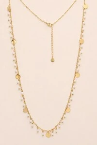 Colar Dourado Plaquinhas Cristais Off White