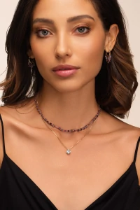 Colar Choker Safira Mini Zircônia Banho Ouro 18K