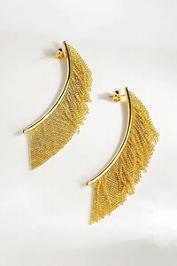 Brinco Dourado Longo Palito Franja