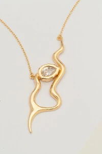 Colar Dourado Longo Snake Zircônia