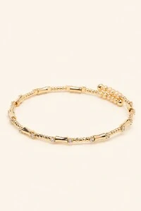 Pulseira Bracelete Aro Texturizado Com Zircônias Dourado