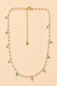 Colar Dourado Choker Pérolas e Turquesa
