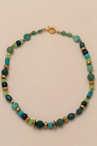 Colar Ipanema Jade Verde Howlita Banho Ouro 18K