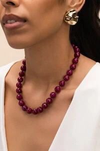 Colar Eva Jade Fúcsia Banho Ouro 18K