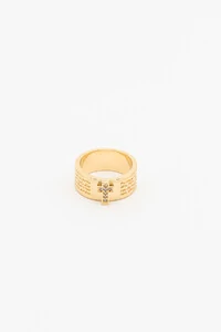 Anel Aliança Larga Pai Nosso Zircônia Banho Ouro 18K