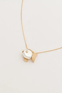 Colar Regulável Peixe Pérola Natural Banho Ouro 18K