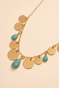 Colar Dourado Plaquinhas Lisa Gotas Resina