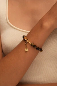 Pulseira Eva Olho de Tigre Banho Ouro 18K