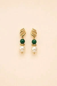 Brinco Pérola Elegance Jade Verde Banho Ouro 18K