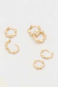 Brinco Trio Argola Bambu Banho Ouro 18K