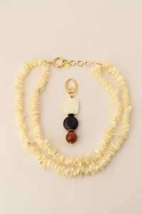Colar Cascalho Madre Jade Goldstone Banho Ouro 18K