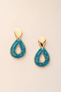 Brinco Dourado Gota Vidrilho Azul