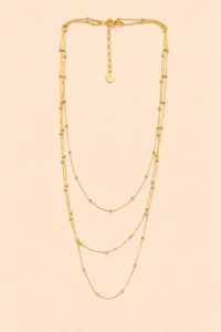 Colar Dourado Triplo Corrente Bolinhas