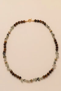 Colar Vereda Olho de Tigre Cascalho Rutilado Banho Ouro 18K