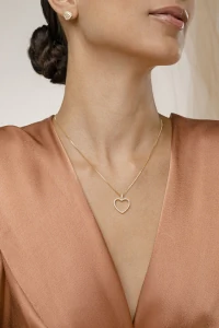 Colar Coração Vazado Zircônia Banho Ouro 18K