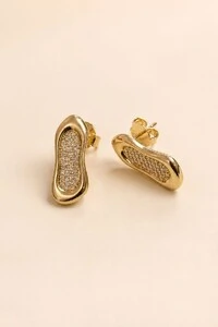 Brinco Orgânico Placa Zircônia Banho Ouro 18K