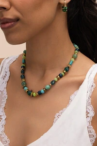 Colar Ipanema Jade Verde Howlita Banho Ouro 18K