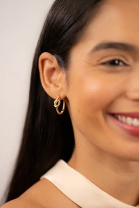Brinco Argola Nó Texturizada Banho Ouro 18K