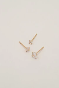 Brinco Trio Zircônia Banho Ouro 18K