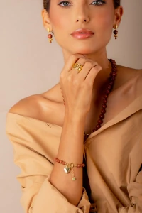 Pulseira Goldstone Relicário Coração Banho Ouro 18K