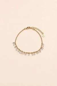 Pulseira Dourada Elos Portugueses Zircônia Cristal