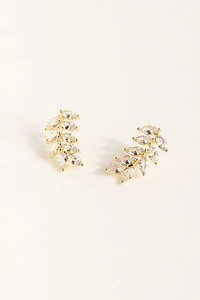 Brinco Dourado Folhas Zircônia Cristal