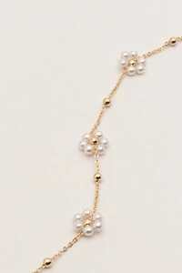 Pulseira Dourada Flores Pérolas