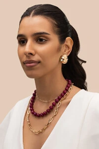 Colar Eva Jade Fúcsia Banho Ouro 18K