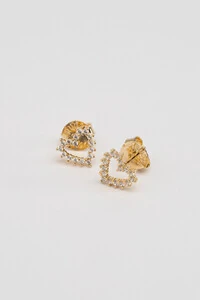 Brinco Coração Zircônia Vazado Banho Ouro 18K