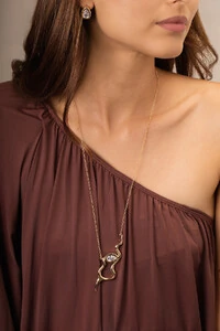 Colar Dourado Longo Snake Zircônia