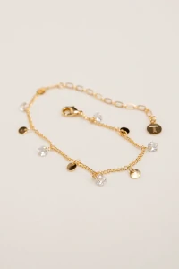Pulseira Plaquinhas e Zircônias Banho Ouro 18K