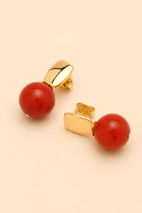 Brinco Mavie Jade Terracota Banho Ouro 18K