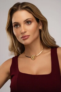 Colar Choker Dourado Aro Girassol