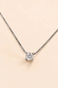 Colar Solitário Prateado Zircônia Cristal