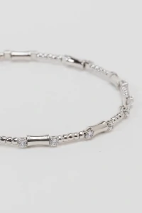 Pulseira Prateada Zircônia Aro Texturizado