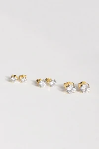 Brinco Trio Ponto De Luz Zircônia Banho Ouro 18k