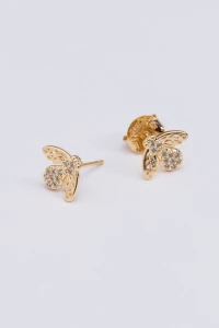 Brinco Abelha Zircônia Banho Ouro 18K