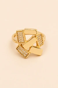 Anel Dourado Retângulos Zircônia Cristal