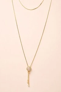 Colar Dourado Gravata Botão Zircônia Cristal