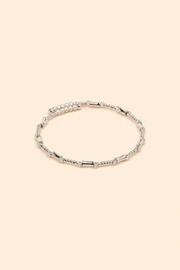 Pulseira Prateada Zircônia Aro Texturizado