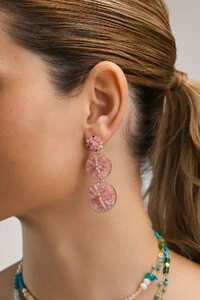 Brinco Dourado Aros Vidrilhos Rosa