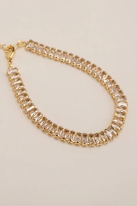 Pulseira Zircônia Baguete Dourada