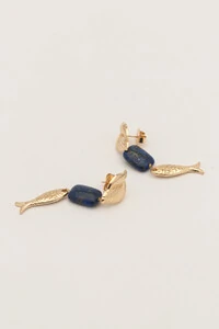 Brinco Peixe Lápis-Lazúli Banho Ouro 18K
