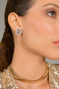Brinco Pizza Aramado Strass Prateado