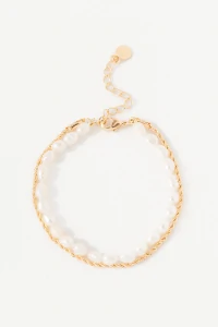 Pulseira Dupla Pérola Natural Banho Ouro 18K