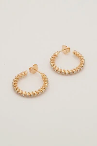 Brinco De Argola Media Filigrana Strass Dourado