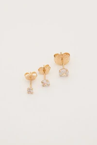 Brinco Trio Zircônia Banho Ouro 18K