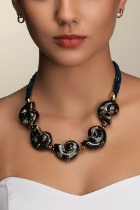 Colar Caracol Cerâmica Blue Banho Ouro 18K