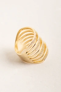 Anel Sete Voltas Zircônia Cristal Banho Ouro 18k